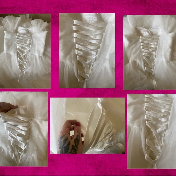 Handmade Wedding Dress Tulle Floral butterfly Appliqués, Feather Bust Long Train - Picture 10 of 17